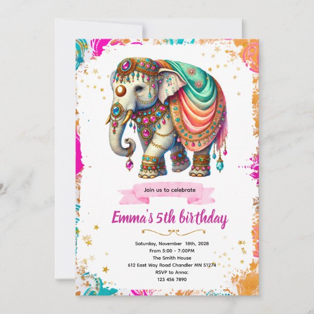 Convites Indian Elephant Party Invitation (Frente)
