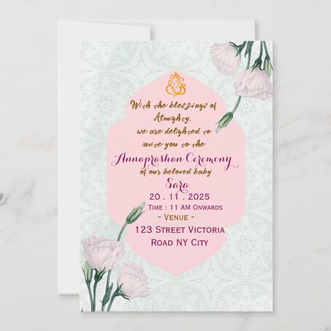 Convites Indian First Rice Feeding Ritual Invitation Card (Frente)