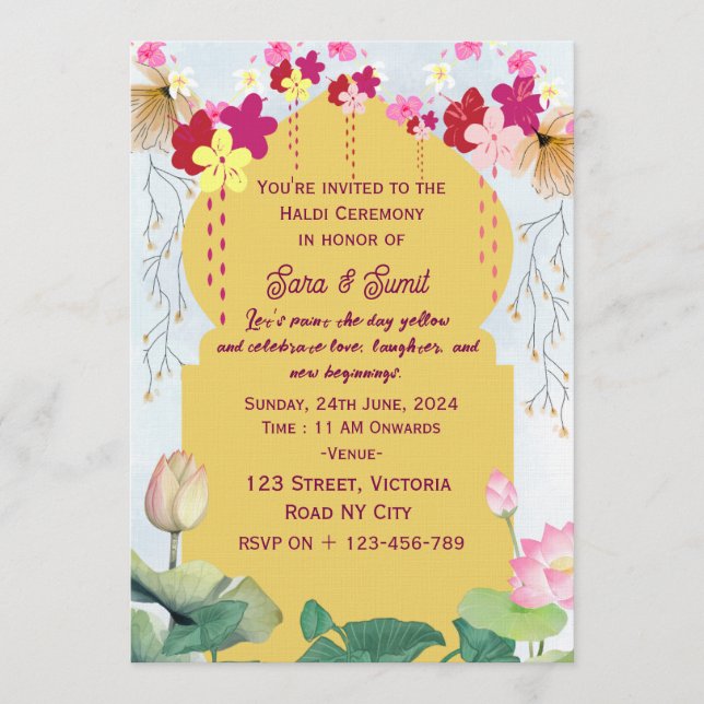 Convites Indian Haldi Ceremony Invitations  (Frente)