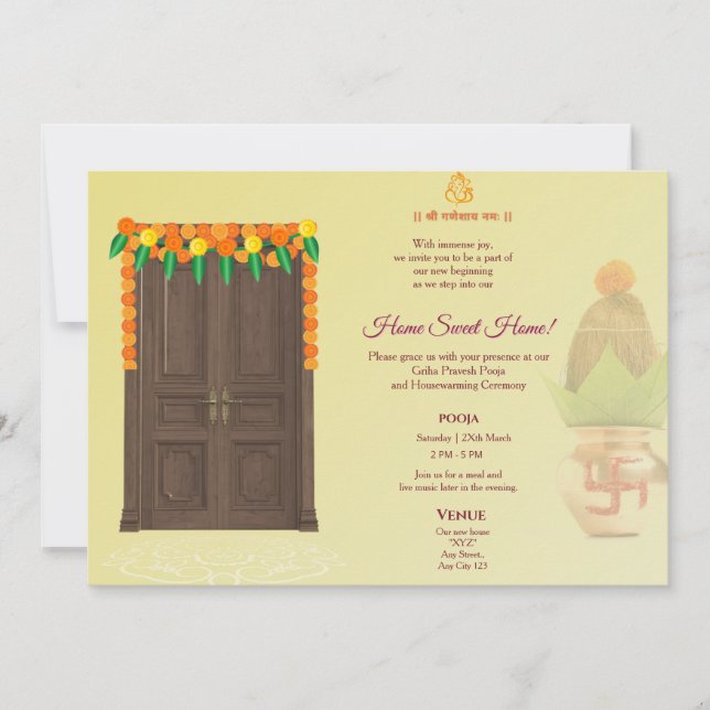 Convites Indian House warming | Grihapravesh pooja (Frente)