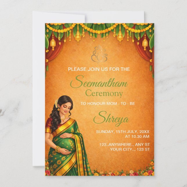Convites Indian Seemantham Ceremony Invitation Card (Frente)