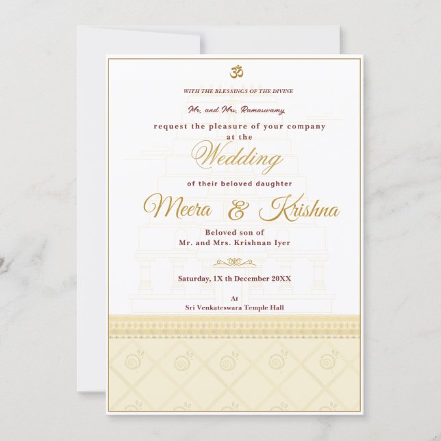 Convites  Indian Temple Wedding Invitation  (Frente)