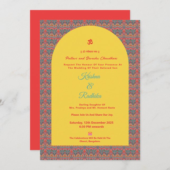 Convites Indian wedding ethnic luxury Hindu invitation (Frente/Verso)