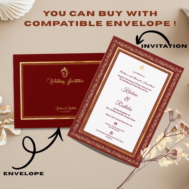 Convites Indian wedding ethnic luxury Hindu invitation (Criador carregado)