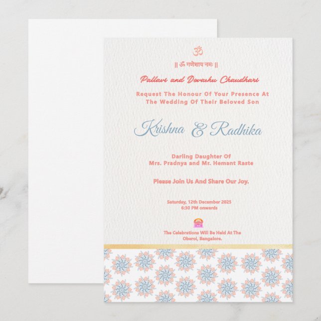Convites Indian wedding ethnic luxury Hindu invitation (Frente/Verso)