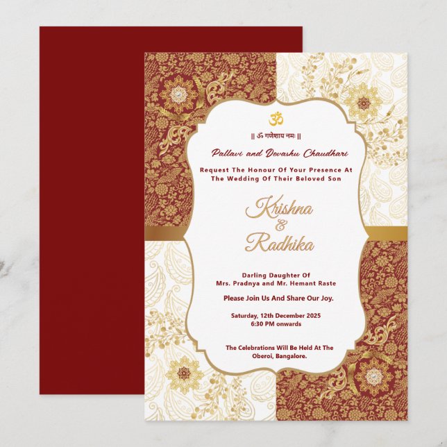 Convites Indian wedding ethnic luxury Hindu invitation (Frente/Verso)