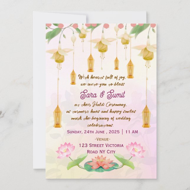 Convites Indian Wedding Haldi Ceremony Invitations  (Frente)