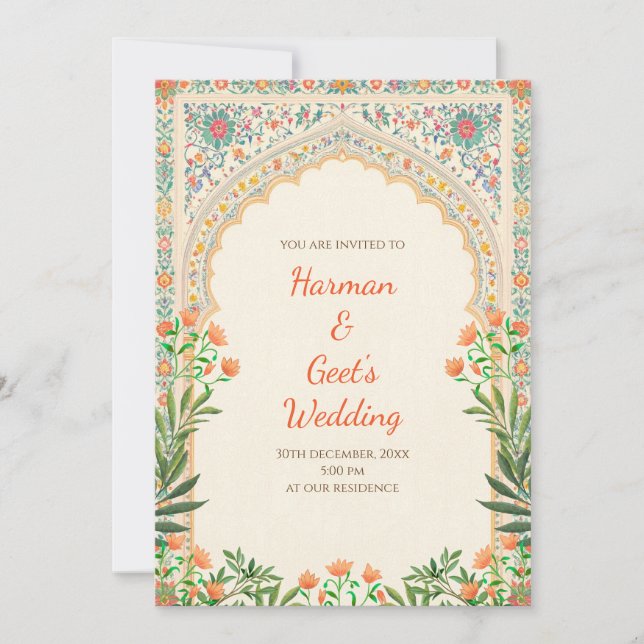 Convites Indian Wedding invitation Hindu Wedding card (Frente)