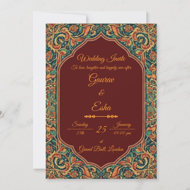 Convites Indian Wedding Invitation (Mughal Version) (Frente)