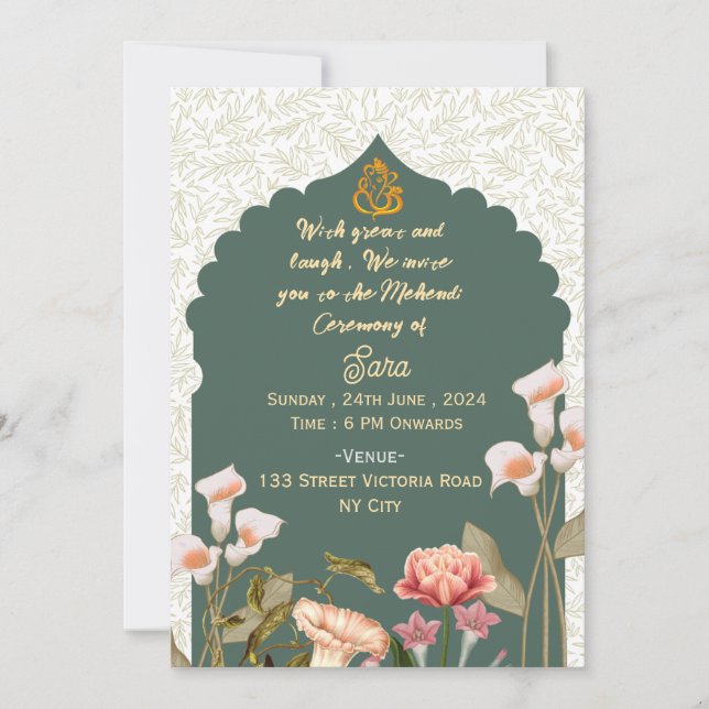Convites Indian Wedding Mehendi Ceremony Invitations  (Frente)