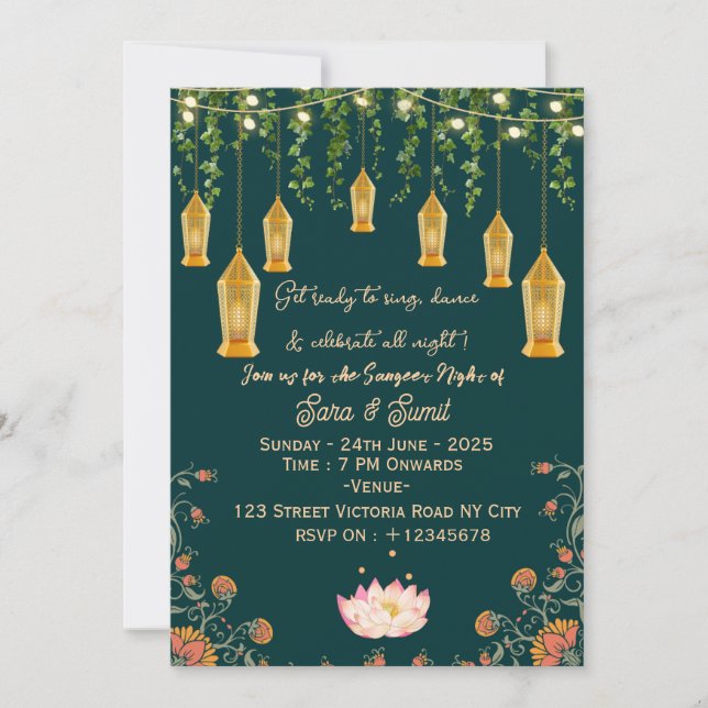 Convites Indian Wedding Sangeet Night Ceremony Invitations  (Frente)