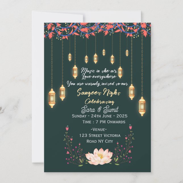 Convites Indian Wedding Sangeet Night Ceremony Invitations  (Frente)