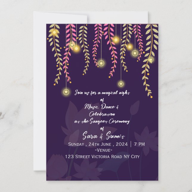 Convites Indian Wedding Sangeet Night Ceremony Invitations  (Frente)