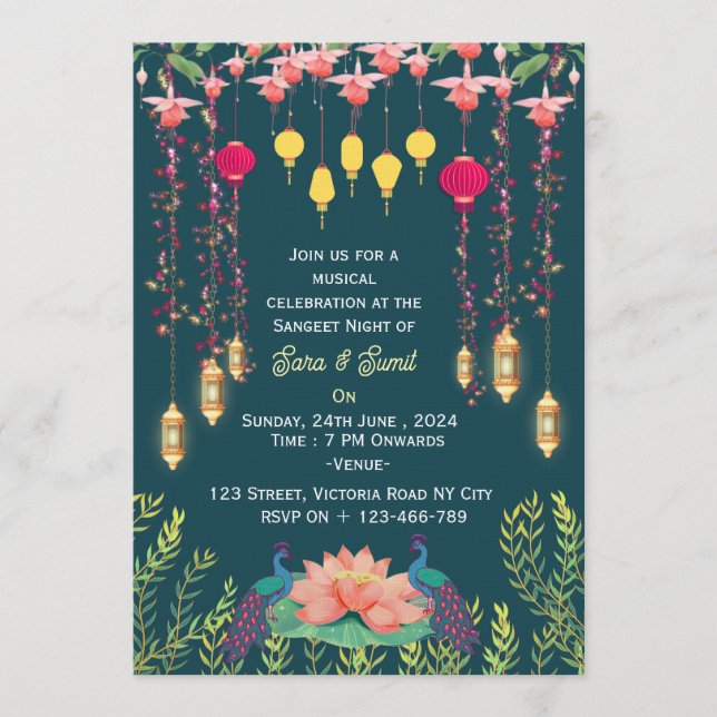 Convites Indian Wedding Sangeet Night Invitations  (Frente)