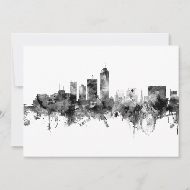 Convites Indianapolis Indiana Skyline Black White (Frente)