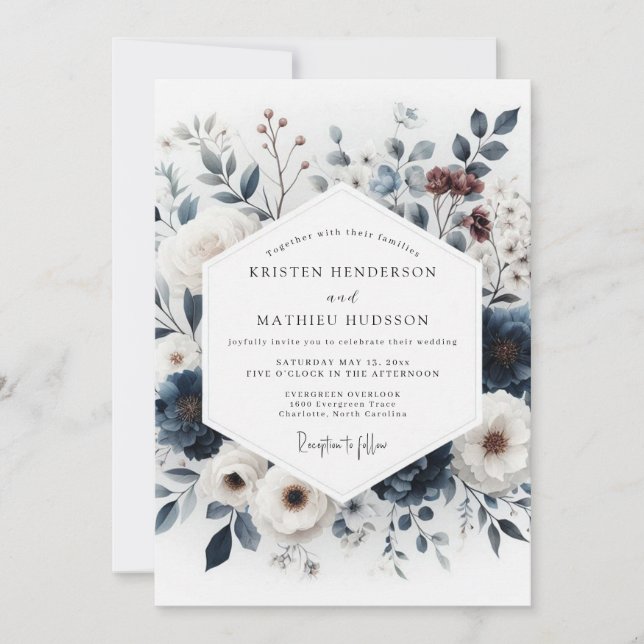 Convites Indigo Artful Bouquet Wedding (Frente)