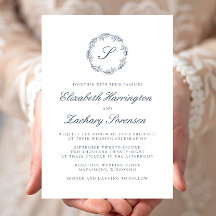 Indigo Azul Monograma Coroa Casamento Script