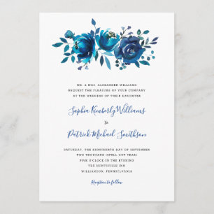 Convites Indigo Blue Floral + menção tradicional para o c