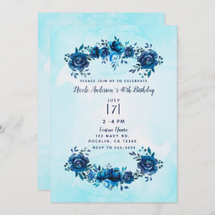 Convites Indigo Blue Watercolor Russo Floral Aniversário