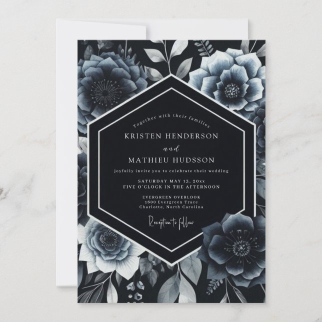 Convites Indigo Botanical Romantic Wedding (Frente)