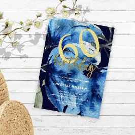 Convites Indigo Floral Moderno Caligrafia Brilhante