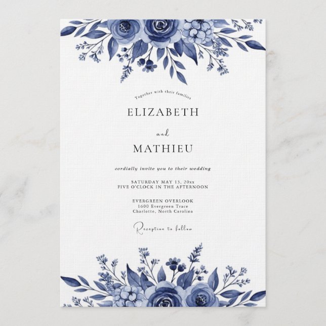Convites Indigo Lush Botanical Wedding (Frente)