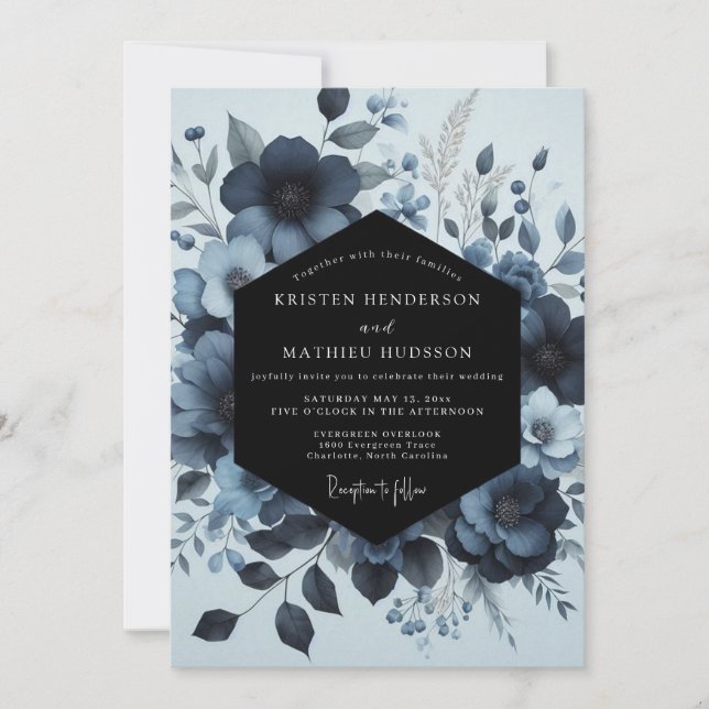 Convites Indigo Moody Bloom Wedding (Frente)