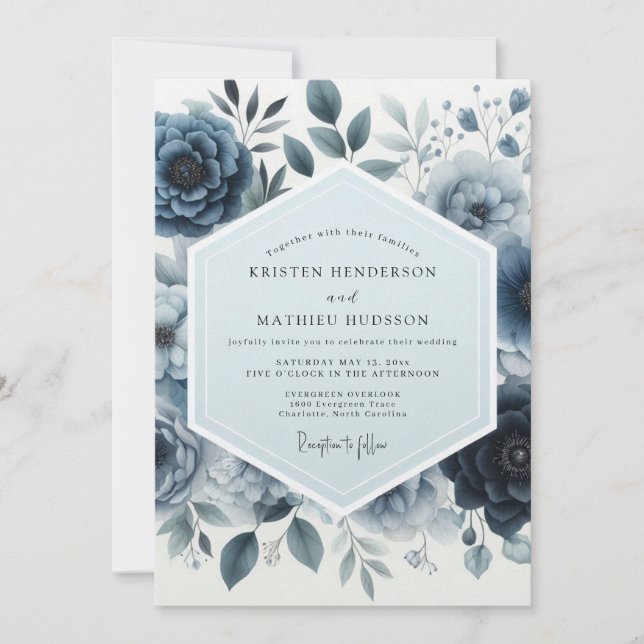 Convites Indigo Moody Floral Wedding (Frente)