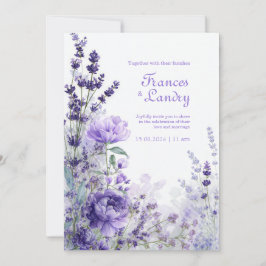 Convites Indigo Purple Watercolor Rose Lavender Bloom