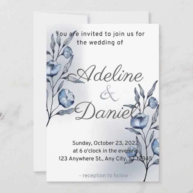 Convites Indigo Romance Wedding Invitations (Frente)