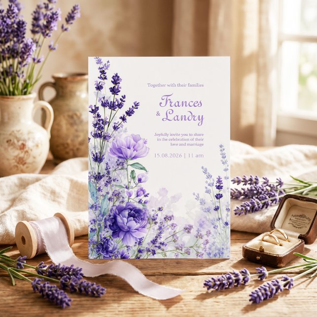 Convites Índigo Roxo Aquarela Rosa Lavanda Florir (Criador carregado)