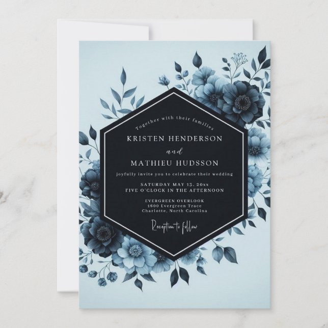 Convites Indigo Twilight Bloom Wedding (Frente)