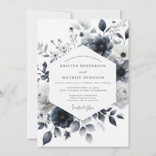 Convites Indigo Wash Botanical Wedding (Frente)