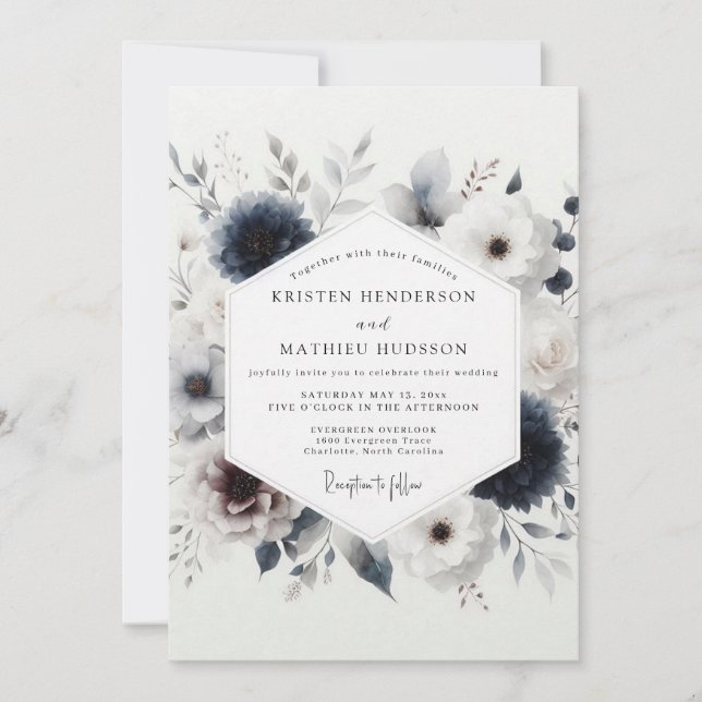 Convites Indigo Winter Floral Wedding (Frente)