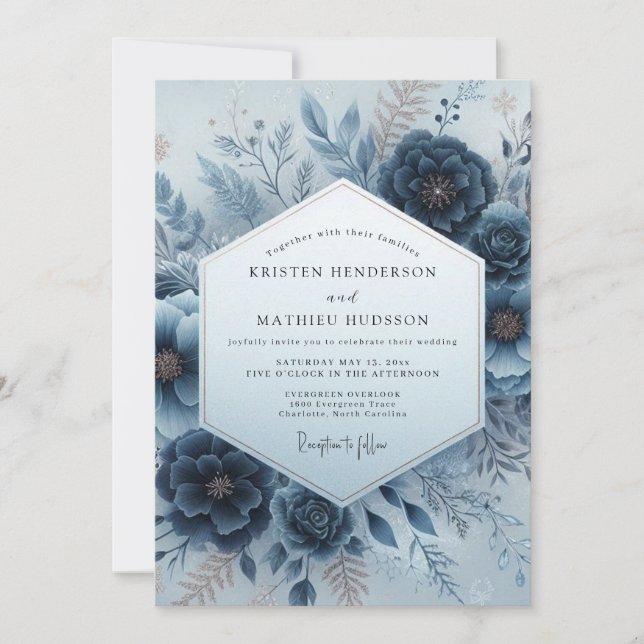 Convites Indigo Wintry Flora Wedding (Frente)