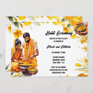 Convites índio Haldi Ceremony Turmeric floral noiva