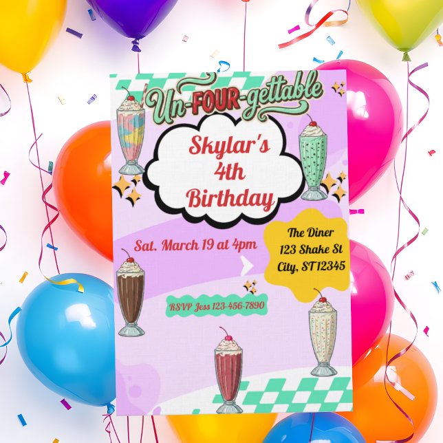 Convites Inesquecível, Milkshake Retro Aniversário de 4 ano (Criador carregado)