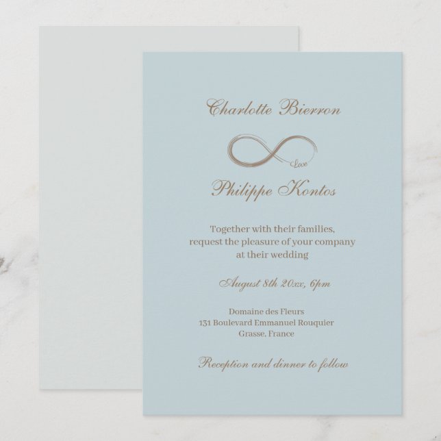 Convites Infinity Sinal Dusty Cinza Azul Casamento Elegante (Frente/Verso)