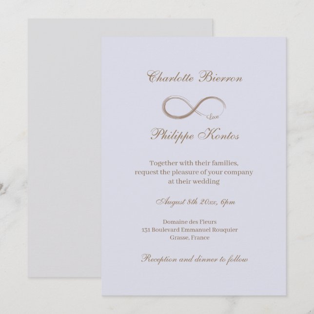 Convites Infinity Sinal Lilac Cinza Elegante Dourada (Frente/Verso)