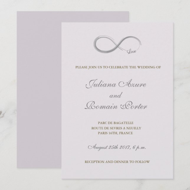 Convites Infinity Symbol Lilac Lavanda Casamento Minimalist (Frente/Verso)
