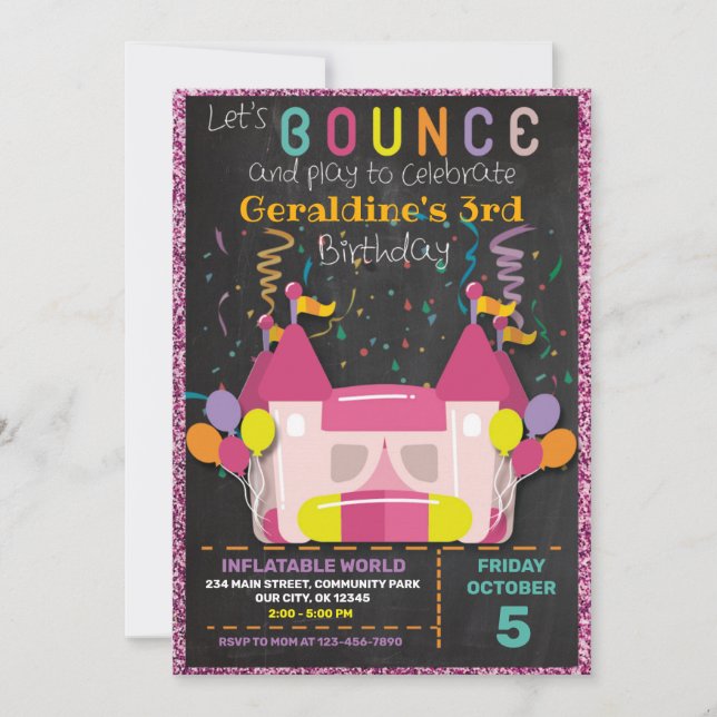 CONVITES INFLATABLE BOUNCE SLIDE CASTLE BIRTHDAY INVITATION (Frente)
