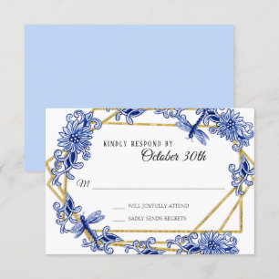 Convites Influência Asiática RSVP Azul Celeste Floral Aquar