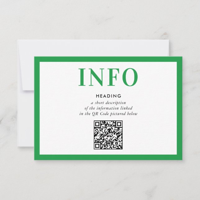 Convites INFORMAÇÃO INSERIDA Código QR verde kelly moderno (Frente)