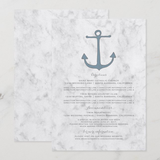 Convites Informações de Casamento com Âncora Rústica Azul (Frente/Verso)