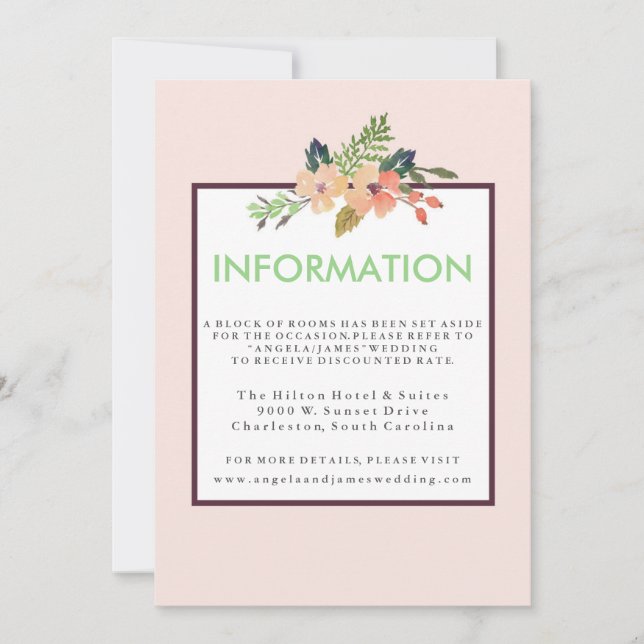 Convites Informações de Casamento de Cantinho Floral de Wat (Frente)