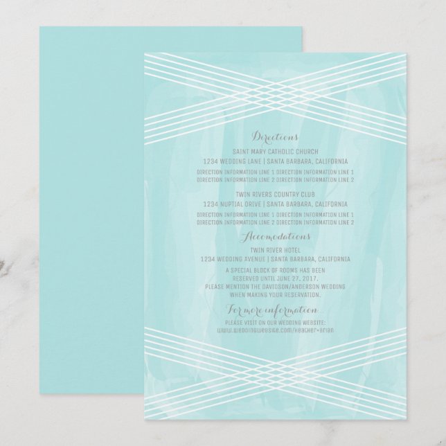Convites Informações de Casamento Deco com Aquarela Turques (Frente/Verso)