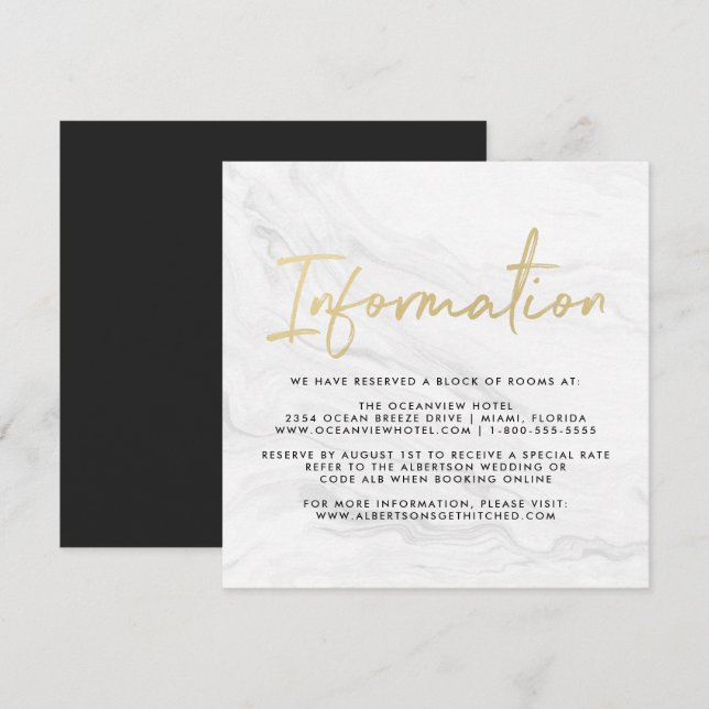Convites Informações de Casamento em Letra de Forma de Márm (Frente/Verso)