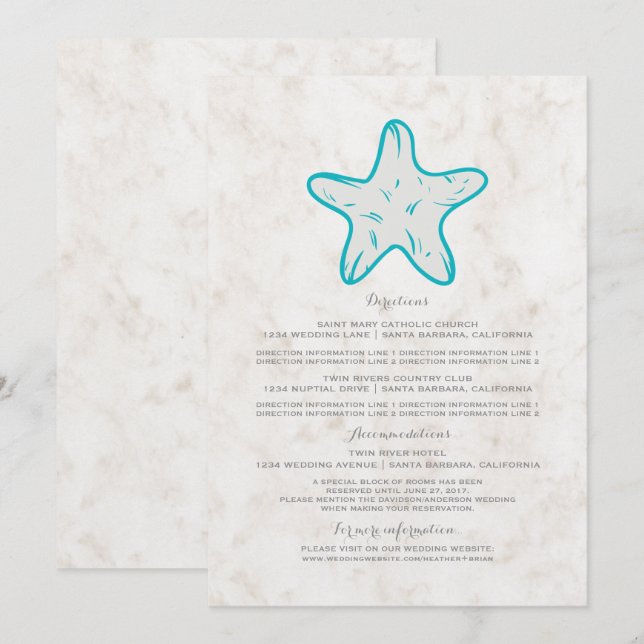 Convites Informações de Casamento Estrela-do-Mar Rústica Tu (Frente/Verso)