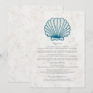Convites Informações de Casamento Royal Blue Rustic Seashel