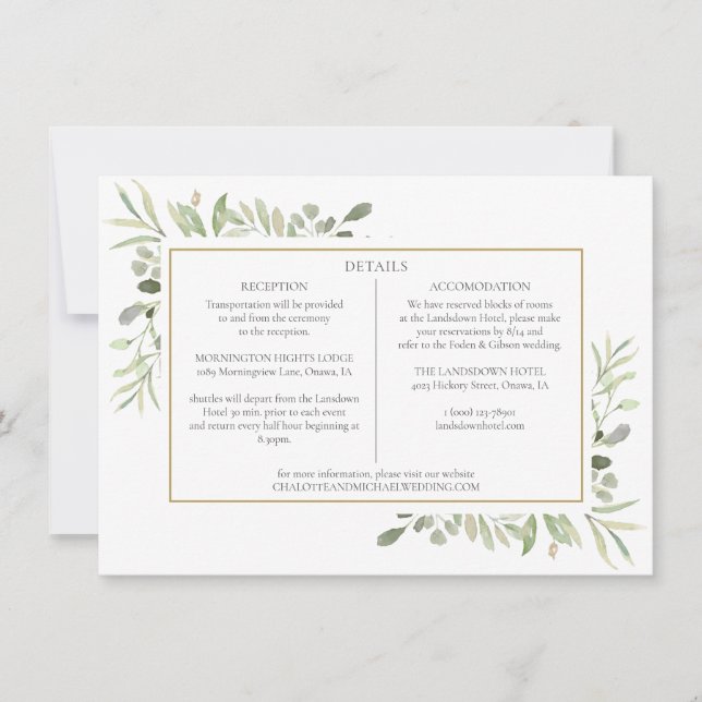 Convites Informações de Detalhes de Casamento com Vegetação (Frente)